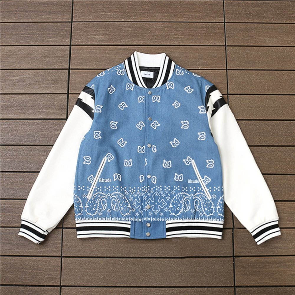 Rhude Blue And White Pattern Small Print Baseball Jackets
